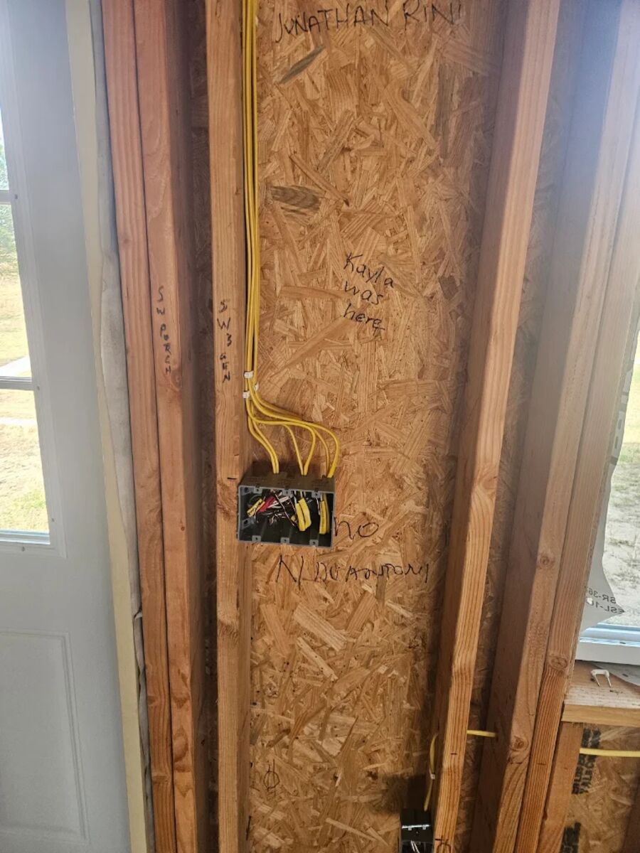 New construction rough-in wiring at a switch box by RP Electric
